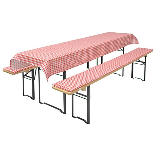 Brandsseller BRANDSELLER - Cojines para cervecería Juego de 3 Piezas - 1 Mantel 130x70 cm y 2 Almohadillas para Banco tapizado 110x25 cm Rojo/a Cuadros