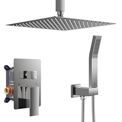 FORIOUS Shower Head System, 10 Inch Rain Shower Faucet Set with Handheld Spray Combo Rough-in Valve, Solid Brass Pressure Balanced Valve Trim Kit, Ceiling Mount, Brushed Nickel
