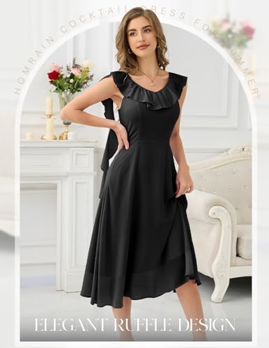 Image of HomRain Chiffon Casual Beach Dresses for Women 2025 Summer Sleeveless, Cocktail Ruffle Wedding Guest Midi Dress for Church
