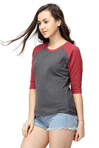 Image of PINACOLADA Women's Raglan Sleeve Top for Casual Wear | Crew Neck | Short Sleeve | Poly Cotton Top Crafted with Regular Sleeve & Comfort Fit for Everyday Wear