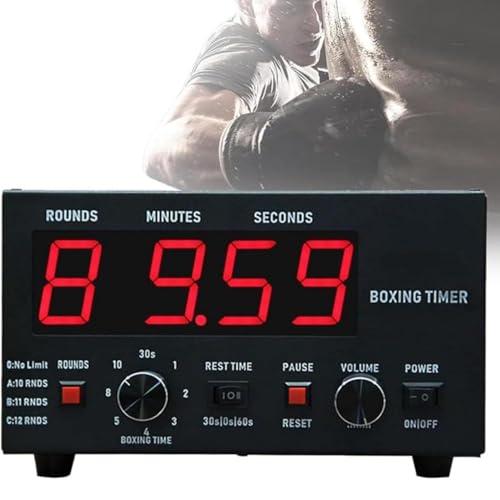 DPLWJPP Temporizador de Intervalos de Boxeo Clásico con Pantalla Led Temporizadores de Fitness de Boxeo Profesional 1-12 Rondas de Desafío y Zumbador Ajustable Red