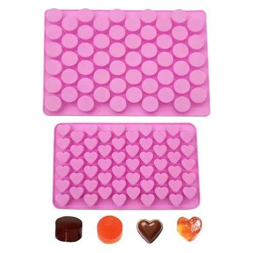 duoyif Stampo in silicone cuore e cilindro piccolo - 2 pezzi, 55 cavità, stampi caramelle, senza BPA, stampo per cioccolatini, praline, caramelle gominola e mini cubetti di ghiaccio (cuore, cilindrico