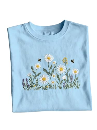 Image of RoseSeek Women's Cute Embroidered Tops Crew Neck Short Sleeve T Shirts Casual Going Out Tops