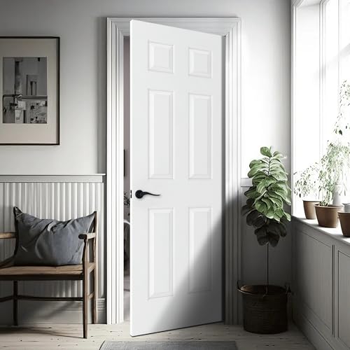 Image of BARNSMITH 28x80 in Raised 6-Panel Textured White Primed Door Slab, Classic Style Paintable Hollow Core Interior Door Panel, for Pocket, Swing, Sliding Door, No Pre-Drilling, Durable and Lightweight