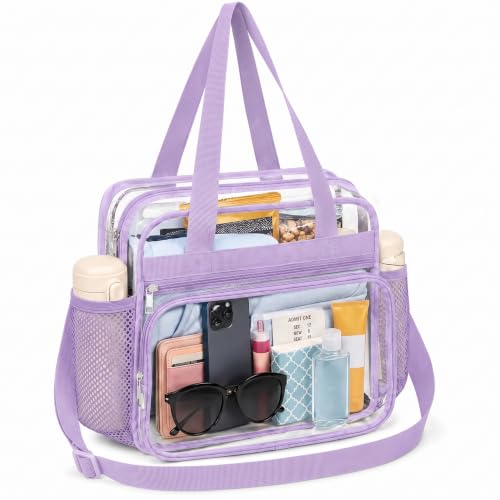 Clear Bag for Stadium Events 12 x 12 x 6 Clear Tote Lunch Bag with Adjustable Strap Zipper Closure Crossbody Shoulder Handbag with Reinforced Stitches & Straps for Work Sports Games and Gym