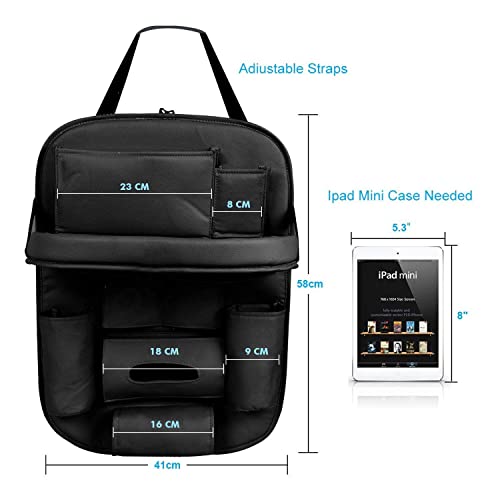 Image of Premium PU Leather Auto Car Back-Seat Organizer with Tray, Multi-pocket Storage, Tablet Holder, Bottle and Tissue Paper Holder, Mobile Holder and Tray for food