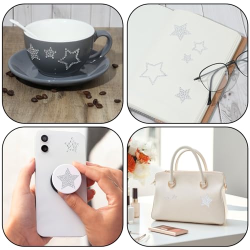 Image of Dimeho 84 Pieces Self Adhesive Star Stickers Bling Rhinestone Star Decals Glitter Crystal Car Patch Auto Emblem Labels Sticker Decoration for Cars Bumper Window Laptops Luggage, Silver