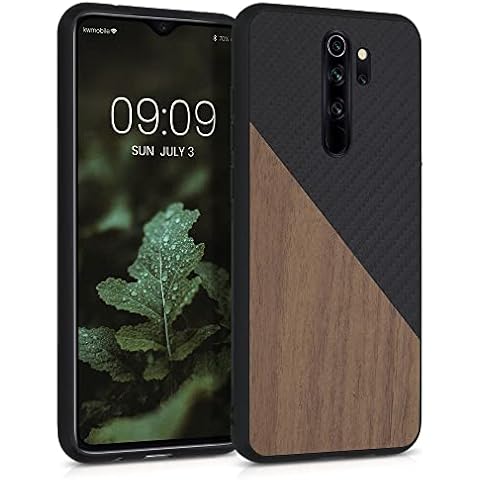 kwmobile Funda rígida de Madera y Fibra de Carbono para Xiaomi Redmi Note 8 Pro Cover