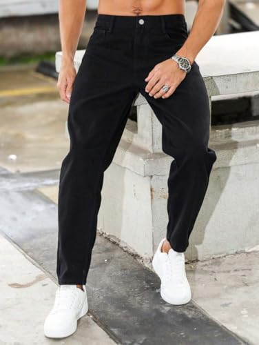 Image of Men's Slim Relaxed Fit Mid Rise Tapered Fit Non-Stretch Denim Jeans | Cotton Blend Casual 5 Pocket Denim Jeans for Men