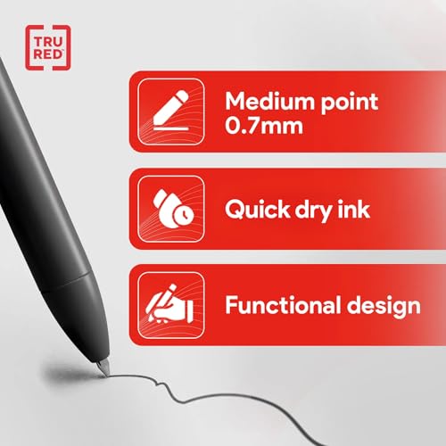 Image of TRU RED Retractable Gel Pens, Medium Point 0.7mm, Black Ink, 5 Pack - Quick‑Dry Pens for No‑Smear Notes & Office Writing