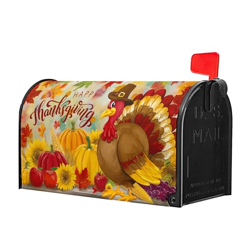 Image of Happy Thanksgiving Day Mailbox Cover Magnetic Standard Size 21 x 18 Thanksgiving Turkey Mailbox Cover Fall Harvest Post Letter Box Wrap Decor for Farmhouse Garden Yard Outdoor Decoration
