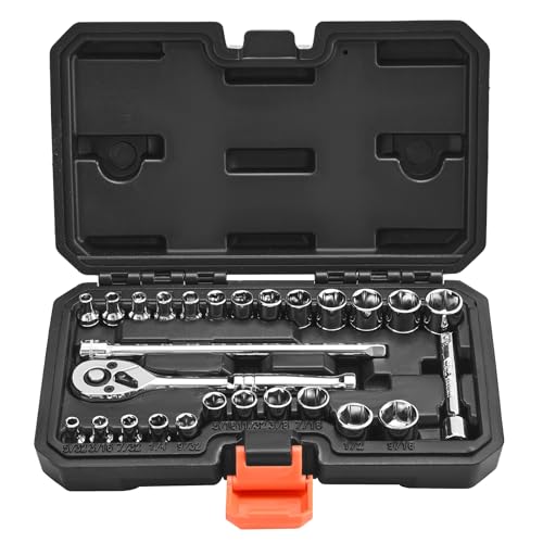 VEVOR Jeu de Douilles SAE et Métriques, Kit d'Outils de Mécanicien 27PCs, avec Clé à Cliquet à...