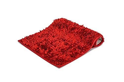 Image of CASA-NEST Premium Anti Skid Bath Mat,Super Soft Doormat,Shaggy Microfiber,Washable,Size=16x24 Inch,Color-Red