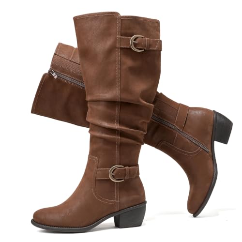 Luoika Women's Extra Wide Calf Knee High Boots.231102 Tan 9.5XW