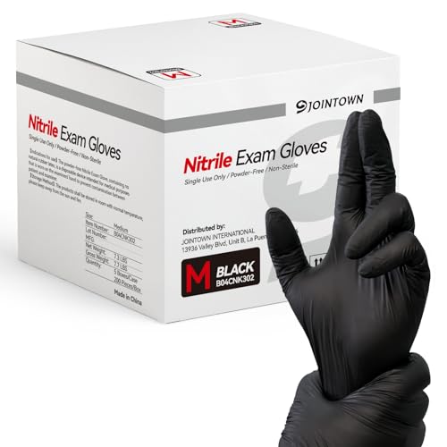 Jointown Nitrile Exam Gloves 3.5 Mil Medical Black Gloves Disposable Latex Free Powder-Free For Exam Food Prep Cleaning Medium Case of 1000 M