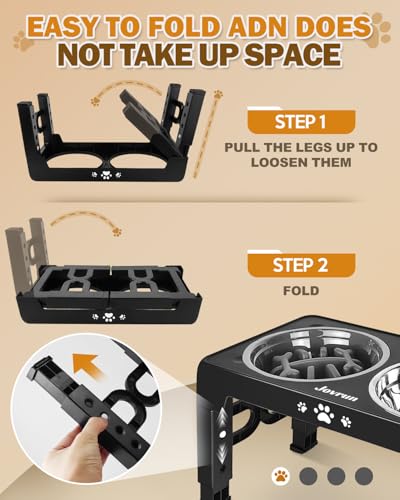 Jovrun Elevated Dog Bowls for Medium Large Size Dogs, Non-Slip Dog Feeder with 1*Stainless Steel Dishes & 1*Slow Feeder Bowl, 5 Heights Adjustable Raised Bowls to 3.15″-8.66″-9.84″-11.02″-12.2″ - Image 7