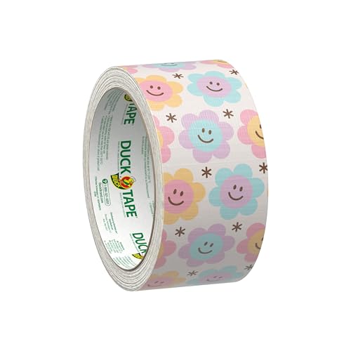 Image of Duck Brand Duct Tape Colors and Patterns, 1.88 Inches x 10 Yards, Groovy Daisies Duct Tape Pattern, 6 Rolls