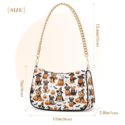 Halloween Pumpkin Dog Shoulder Bag for Women, Handbag with Chain Strap, Soft Purse Tote Bag for Ladies2