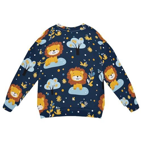 JUNZAN Handdrawing Cartoon Tigers Flowers Blue Little Kids Hooded Sweatshirt Fleece Sweatshirt With Hoodie Sports 4T2