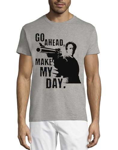 Go Ahead Make My Day T-shirt à col rond en coton pour homme Gris, gris, 3XL