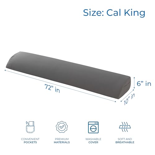Image of Nestl Bed Wedge Pillow for Headboard, Bed Gap Filler Cal King Size with Side Pockets, Headboard Wedge Pillow for Sleeping, Triangle Mattress Gap Filler Cal King 72 inchx10 inch Pillow Wedge for Headboard Gap