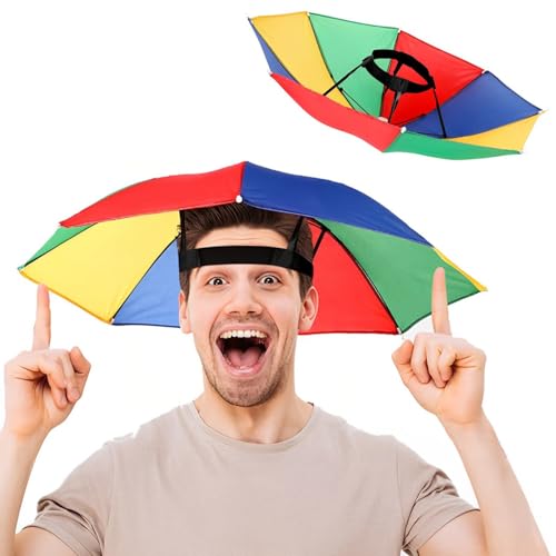 Norhogo 53 cm Regenschirmhut Freihändiger Regenbogen-Regenschirm-Hüte, Regenschirmmütze-wasserdichter Faltbarer Sonnenschirm-Hut für Strand, Pool, Angeln, für Erwachsene, Kinder, Frauen, Männer