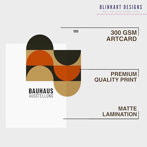 Image of BLINKART Vintage Bauhaus Retro Geometric Aesthetic Poster Gallery | Colorful Wrap Framed For Home Office Studio Living Room Modern Art Studio Decoration Abstract Shapes | (d100) | 13x10 Inch