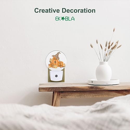 Image of EKOBLA Pumpkin Night Light, Seasonal Face and Fall Leaf Night Lights Plug Into Wall for Adult and Kids Halloween Decor