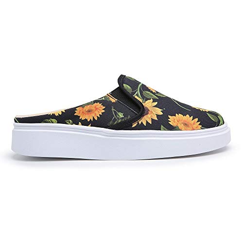 Tênis Mule Feminino Slip On Calcanhar Aberto Babuche Floral Cor:Preto e Amarelo;tamanho:39