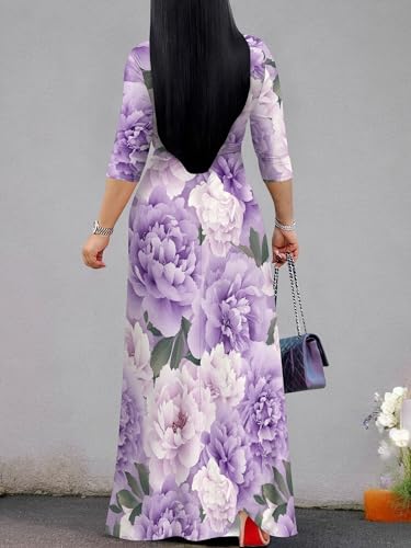 Image of PinkPatty Women's Long Sleeve Maxi Dress Plus Size Trendy Wedding Guest Dress with Pockets&Belt