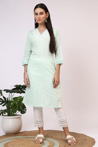Image of W for Woman Embroidered Cotton Lurex Straight Kurta Size: