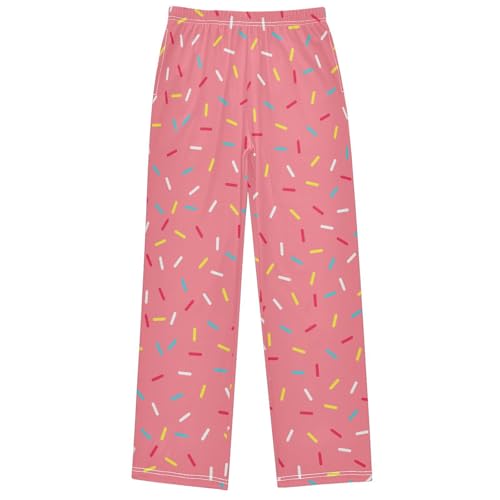 Boy's Pj Pants Pink Donut Glaze Pattern Lounge Bottoms Elastic Kids Sweatpants Joggers with Pockets Size 6-14