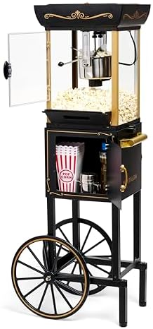Nostalgia Popcorn Maker Machine - Professional Cart With 2.5 Oz Kettle Makes Up to 10 Cups - Vintage Popcorn Machine Movie Theater Style - Black