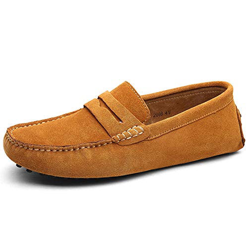 Image of ANUFER Men's Suede Leather Penny Loafers Comfort Driving Shoes Moccasin Slippers