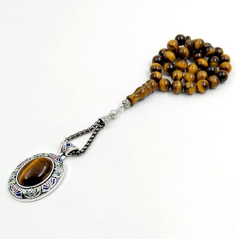 Miniatura 4 de ALBASHAN Tasbih - Cuentas de oración de ojo de tigre natural para hombre, Misbaha musulmana, 33, 45, 51, 66, 99, 100 cuentas de rosario profesional
