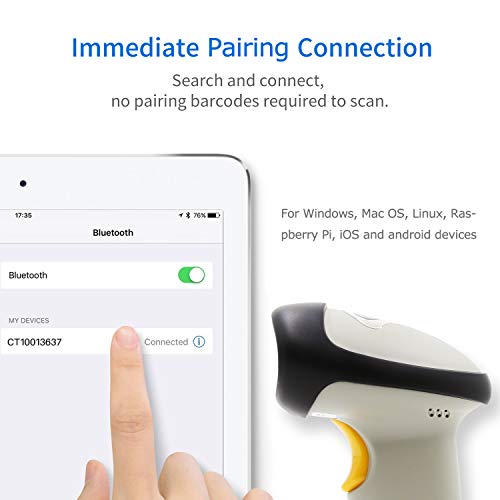 Teemi Bluetooth Barcode Scanner 1D Laser Handheld Automatic Bar Code Reader For Iphone Ipad Android Tablet Pc, Mac Os X, Android, Windows 10 And Ios 16 (No Stand) #TOP2