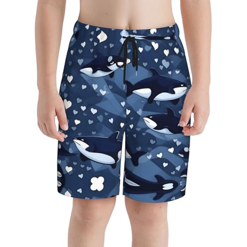 Blue Killer Whale Youth Beach Pants, Soft and Breathable, with Drawstring Waist, Suitable for Sports and Leisure.3