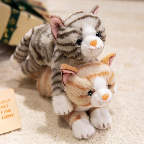 Image of PEACH CAT Striped Cat Stuffed Animal 9.8 inch Realistic Kitten Plushies Soft Plush Toys Gifts for Kids Yellow