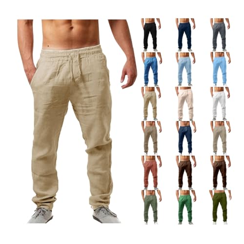 Beach Pants for Men Summer Casual Linen Loose Elastic Drawstring Waist Straight Leg Yoga Baggy Athletic Sweatpants