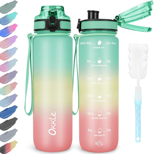 OKKLE Water Bottle 1L BPA Free Sport Drinks Bottle with Portable Handle 1 litre water bottle Lock Cover, Leak Proof,for Gym, School,Outdoor,Sports,Fitness& Office