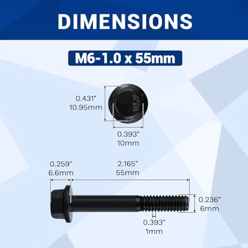 Image of 12-Sets M6-1.0 x 55mm Grade 10.9 Flange Hex Bolts + Flange Nut + Flat Washer + Lock Washer Combo Pack, Black Oxide, for Automotive & Machinery