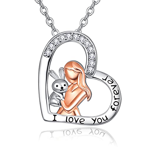 TANGPOET Hase Kette Damen 925 Sterling Silber Kaninchen Tier Anhänger Herz Halskette Ich liebe dich für immer Niedlich Urlaub Zubehör Schmuck Schwester Geschenke für Frauen Mädchen Cover