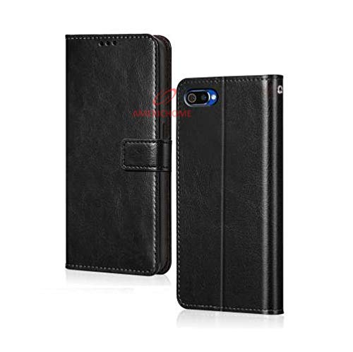Image of Inside Rubber TPU with Card Pockets Magnetic Closure Protection Compatible with Realme C2, Oppo A1k (Black)