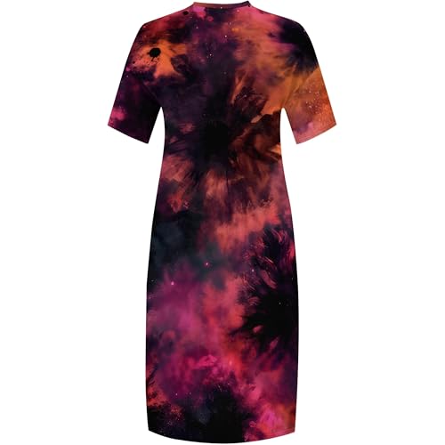 Image of SUZONANA Women Casual T-Shirt Dress V Neck Short Sleeve Solid Color Oversize Dress with Front Two Pockets