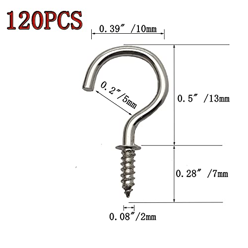 Myyzmy 120 Pcs 1/2 Inch Screw-In Hooks Nickel Plated Metal Cup Hooks, Ceiling Hooks Silver #TOP1