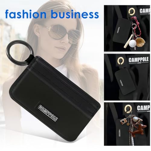 Credit Card Holder for Women, Card Holder Wallet, Card Case Wallet, Minimalist Wallet, Small Wallets with Keychian, Slim Front Pocket Wallets (Black)4