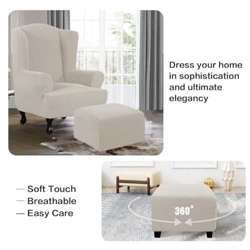 Image of H.VERSAILTEX Ottoman Cover Slipcover Rectangle Fit Length 35 inch-45 inch Footrest Sofa Slipcovers Stool Cover Footstool Protector Covers Feature Stretch Thick Soft Jacquard Fabric Washable - Island Foissi