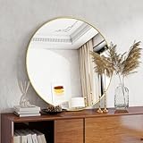 Koonmi 90x90cm Round Wall Mirror, Circle Mirror with Aluminum Alloy Frame and Tempered Glass, Suitable for Bathroom, Bedroom, Hallway, Gold