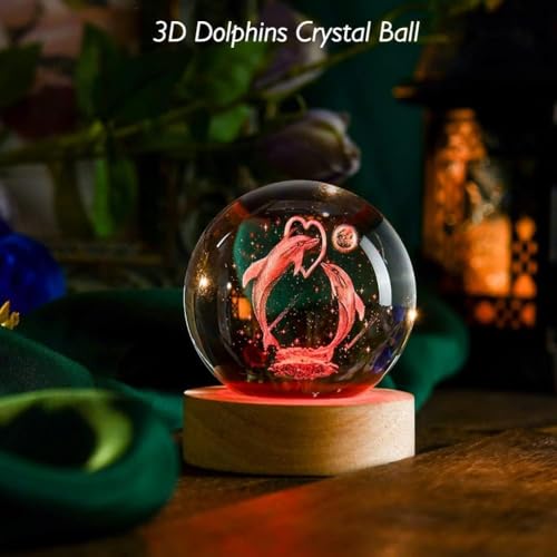 Image of Hamsa Magical Crystal Ball Night Light, LED Color-Changing Globe Lamp, Crystal Ball Lamp, Desktop Decorative Mood Light (16 Color Dolphin Love)