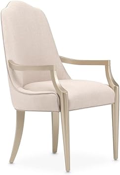 Michael Amini Malibu Crest Dining Arm Chair - Frosted Linen/Chardonnay